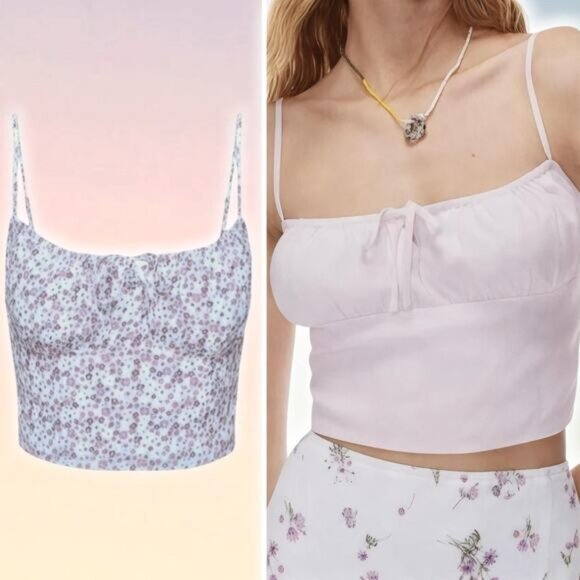 Sunday Best Tops - NWT SUNDAY BEST Aritzia Delilah Floral Cami Top Sz Medium Frosted Aqua Marine